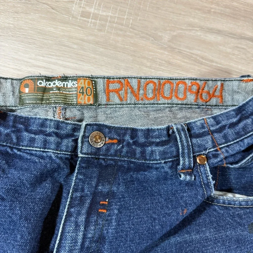 Akademiks Splatter Dark Jeans Distressed Sz 40X34 Baggy Denim Selected Materials - Picture 4 of 8